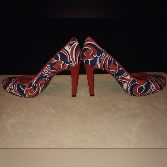 Tory Burch Red, White, and Blue Platform Heels Women's 9.5 - Picture 4 of 10